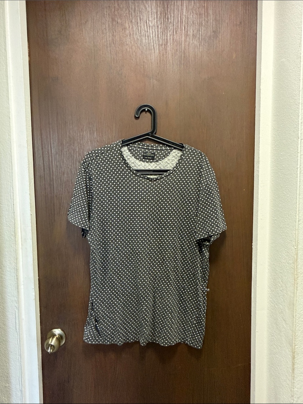 All Saints Black Short-Sleeve Shirt with White Polka Dots